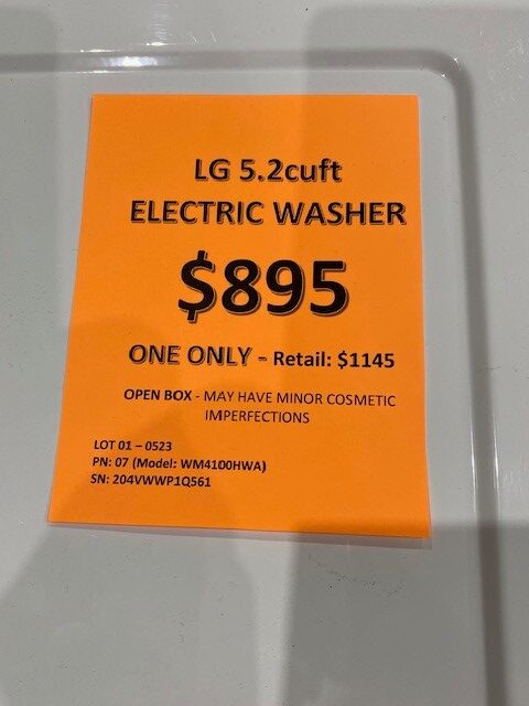 LG 5.2cuft Washer $895.00 Tag