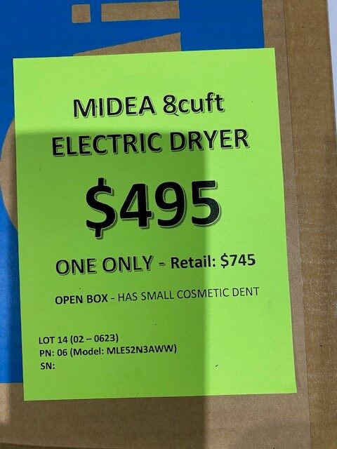 Midea 8cuft Dryer $495.00 Tag