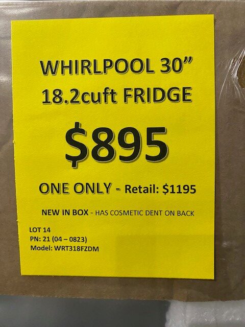 Whirlpool fridge 30'' tag 895.00