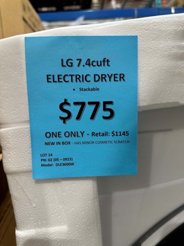 #02 - LG Dryer DLE3600W - Price