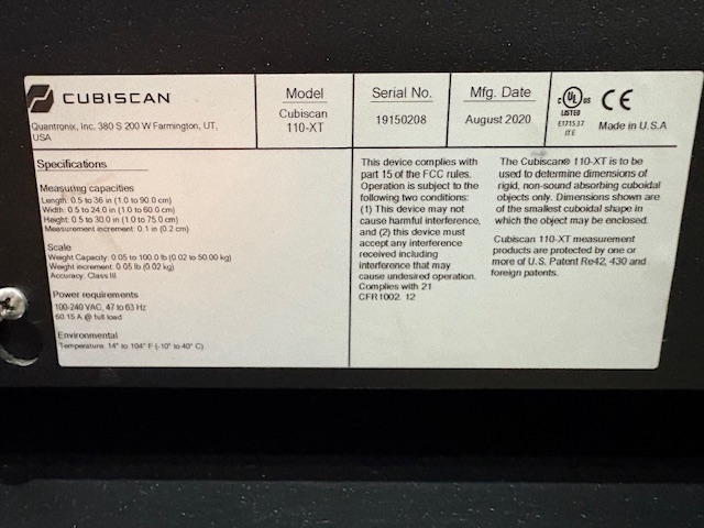 CUBISCAN 110-XT Dimensioning and Weighing System